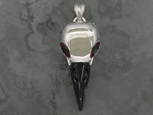 Sterling silver gothic raven skull pendant with gem set eyes, silver chain included. - RK Jewellery Designs 