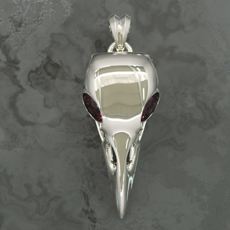 Sterling silver gothic raven skull pendant with gem set eyes, silver chain included. - RK Jewellery Designs 