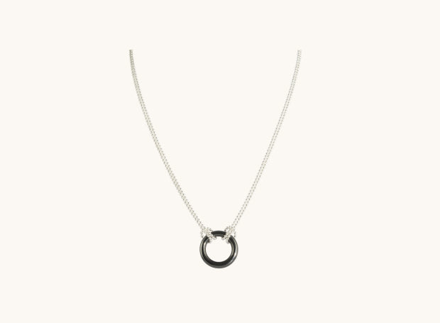 Eternal Nexus Hematite double loop silver necklace