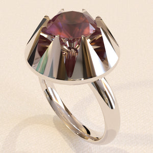 Make a statement with the Cone zone gold statement/engagement ring with 7mm ruby centre stone. - RK Jewellery Designs 