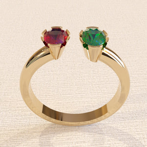 Contemporary Gold Ring with Emerald and Ruby Gemstones