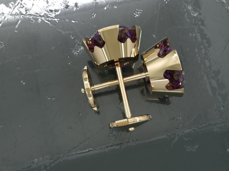 Amethyst 8mm 18ct/9ct gold heart shaped semi rubover stud earrings - RK Jewellery Designs 