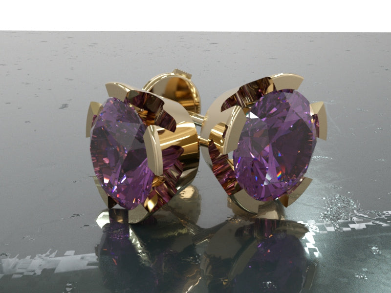 Amethyst 8mm 18ct/9ct gold heart shaped semi rubover stud earrings - RK Jewellery Designs 