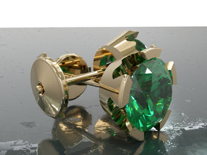 Emerald 8mm 18ct/9ct gold heart shaped semi rubover stud earrings - RK Jewellery Designs 
