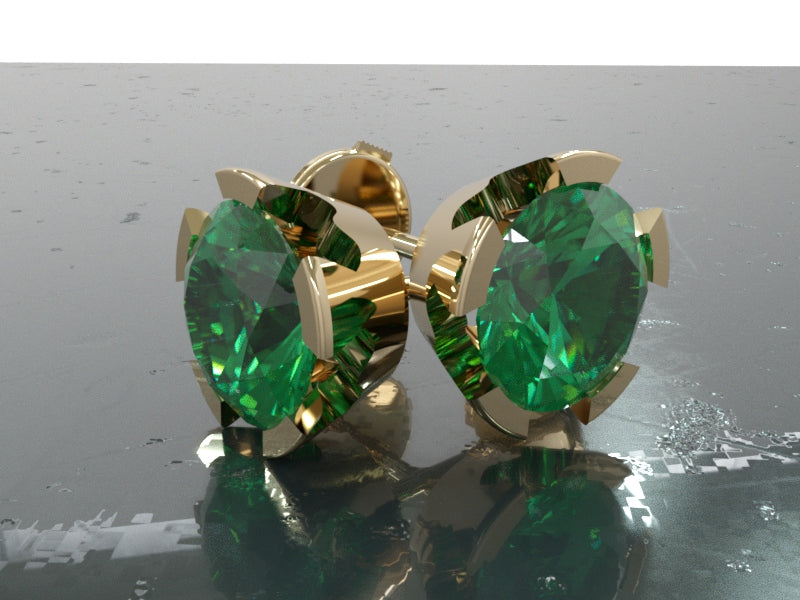 Emerald 8mm 18ct/9ct gold heart shaped semi rubover stud earrings - RK Jewellery Designs 