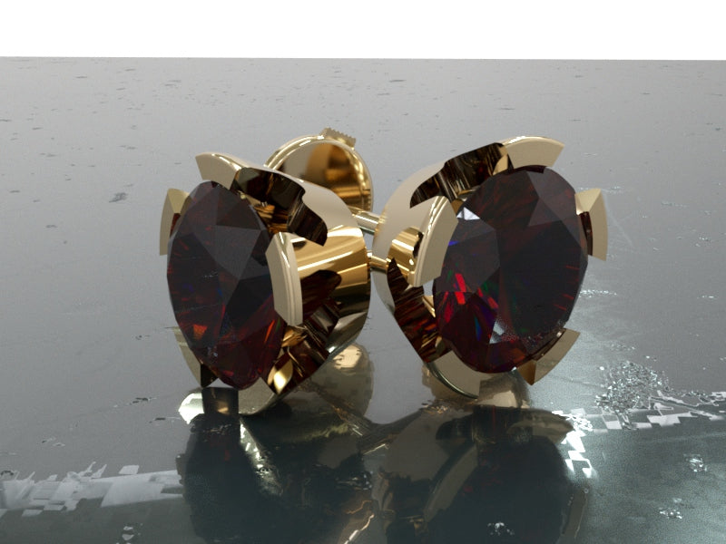 Garnet 8mm 18ct/9ct gold heart shaped semi rubover stud earrings - RK Jewellery Designs 