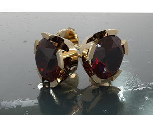 Garnet 8mm 18ct/9ct gold heart shaped semi rubover stud earrings - RK Jewellery Designs 